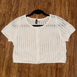 H&M Cropped Knit Cardigan White Short Sleeve Button Front Y2K Coquette Layering